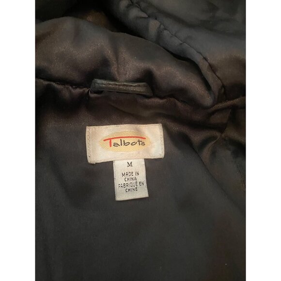 Talbots Womens Black Leather Hooded Coat 32" Long w/ Thinsulate Medium - Picture 3 of 13